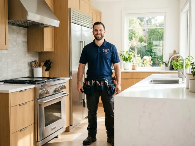 Appliance Repair Hero technician in a Belle Plaine, IA kitchen after an appliance repair